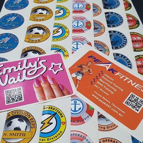 Colourful printed stickers of various sizes