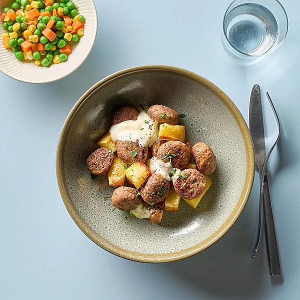 Italian Pork Meatballs With Garlic Sauce, Mashed Potato, Mixed Vegetables