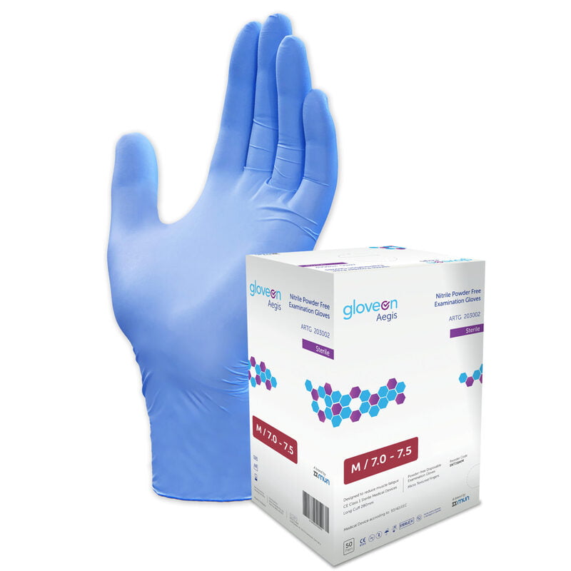 GloveOn Aegis Sterile Nitrile Examination Gloves Powder Free Blue