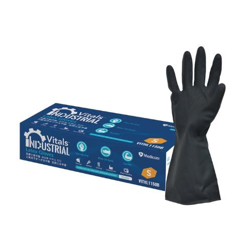 Medicom Vitals Industrial Latex Gloves Black Pack Of 12