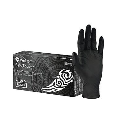 Medicom SafeTouch Latex Textured Medical Examination Gloves Black Pack Of 100 Medicom SafeTouch Latex Textured Medical Examination Gloves Black Pack Of 100