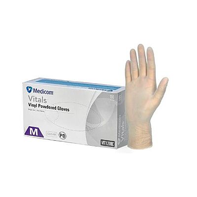 Medicom Vitals Vinyl Powdered Gloves Clear Pack Of 100