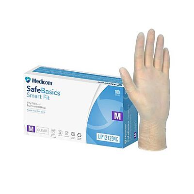 Medicom SafeBasics Smart Fit Vinyl Medical Examination Gloves Clear Pack Of 100