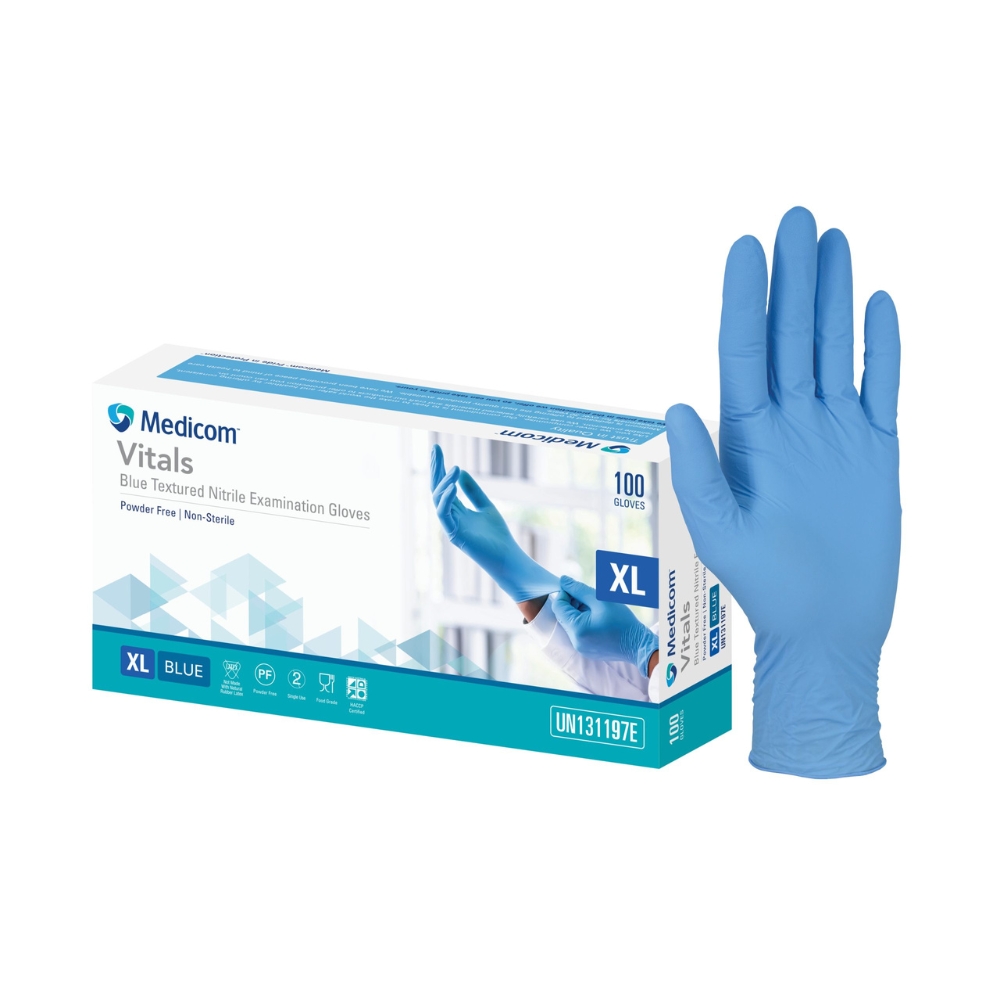 Medicom Vitals Textured Nitrile Examination Gloves Blue Pack Of 100
