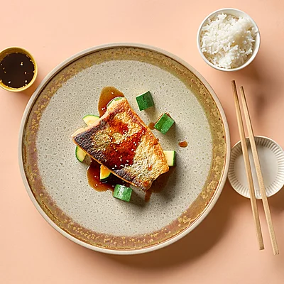 Japanese Sesame Soy-Glazed Salmon With Rice, Zucchini