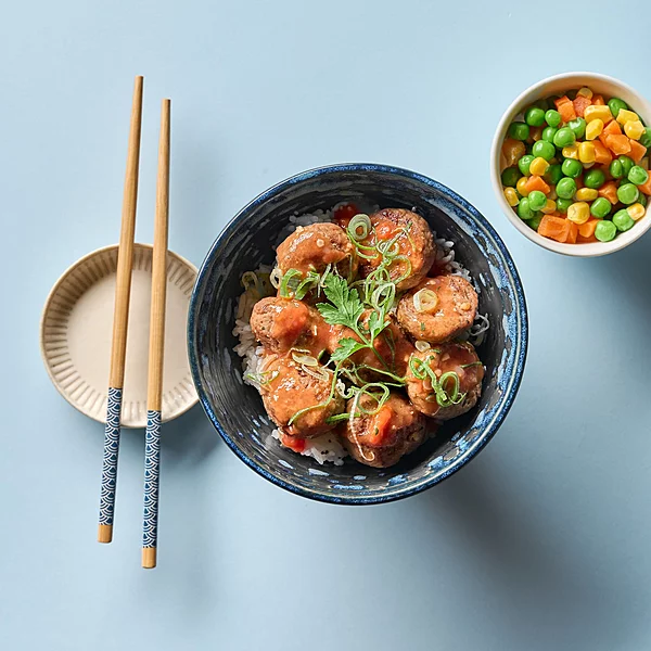 Vietnamese Pork Meatballs With Rice, Mixed Vegetables