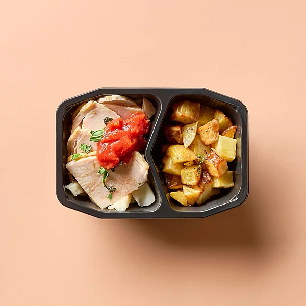 Roasted Turkey With Tomato Sauce, Roasted Potatoes, Cabbage (Blended/Minced)