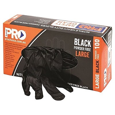 ProChoice Disposable Nitrile Powder Free Heavy Duty Black Gloves X Large Pack of 100 ProChoice Disposable Nitrile Powder Free Heavy Duty Black Gloves X Large Pack of 100