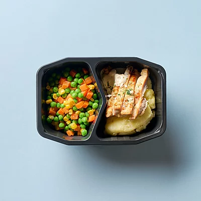 Grilled Chicken With Creamy Garlic Parmesan Sauce, Mashed Potato, Mixed Vegetables