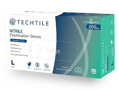 Techtile Nitrile Examination Gloves Powder Free Blue Pack of 200 Techtile Nitrile Examination Gloves Powder Free Blue Pack of 200