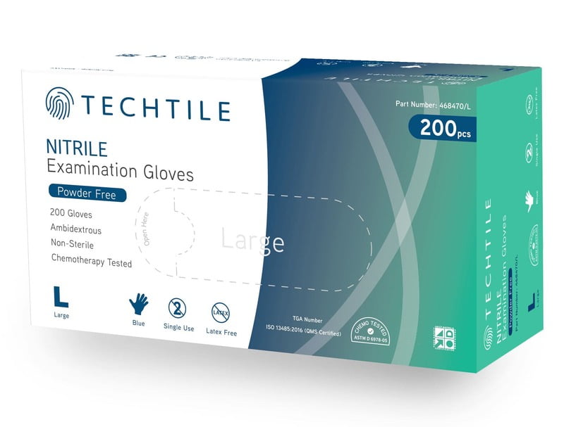 Techtile Nitrile Examination Gloves Powder Free Blue Pack of 200