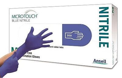 Ansell Micro-Touch Powder Free Blue Nitrile Gloves Box Of 200 Ansell Micro-Touch Powder Free Blue Nitrile Gloves Box Of 200