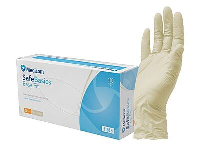 Medicom Safebasics Easy Fit Latex Medical Examination Powder Free Glove Box Of 100 Medicom Safebasics Easy Fit Latex Medical Examination Powder Free Glove Box Of 100