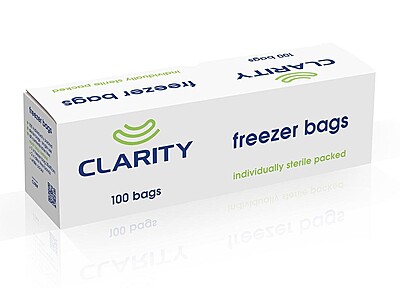 Clarity Freezer Bag Individually Sterile Packed 30x45cm Box of 100 Bags Clarity Freezer Bag Individually Sterile Packed 30x45cm Box of 100 Bags
