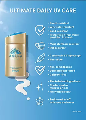 ANESSA sunscreen milk being water-resistant during beach or outdoor use
