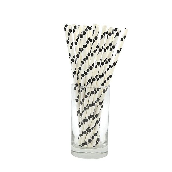 Earth Essentials Paper Straws White & Black Spots 200mm