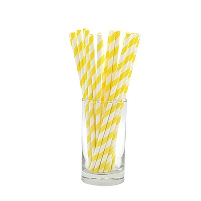 Earth Essentials Paper Straws Yellow & White Stripes 200mm