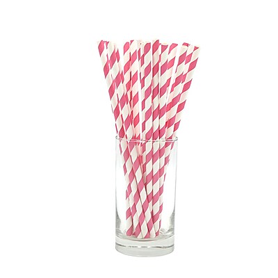 Earth Essentials Paper Straws Pink & White 200mm
