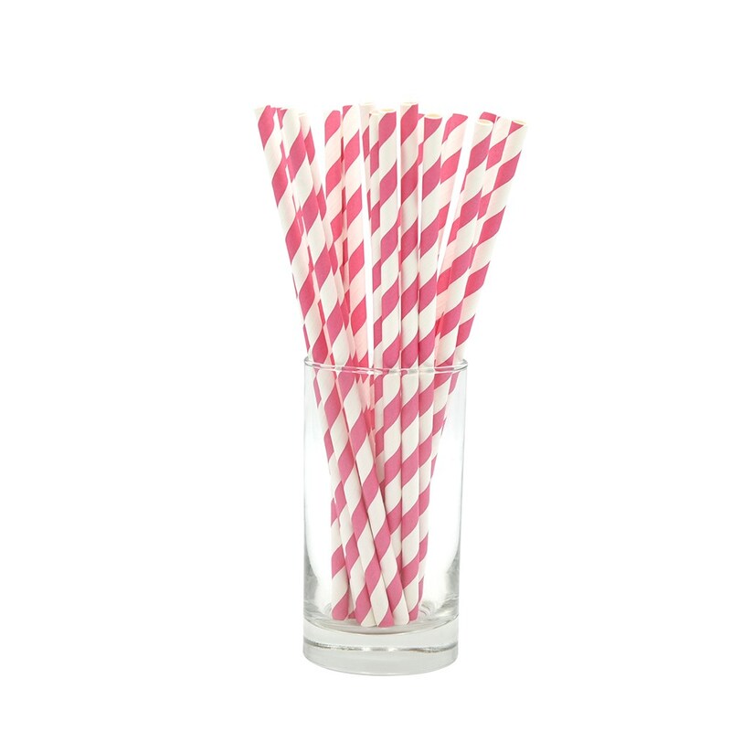 Earth Essentials Paper Straws Pink & White 200mm