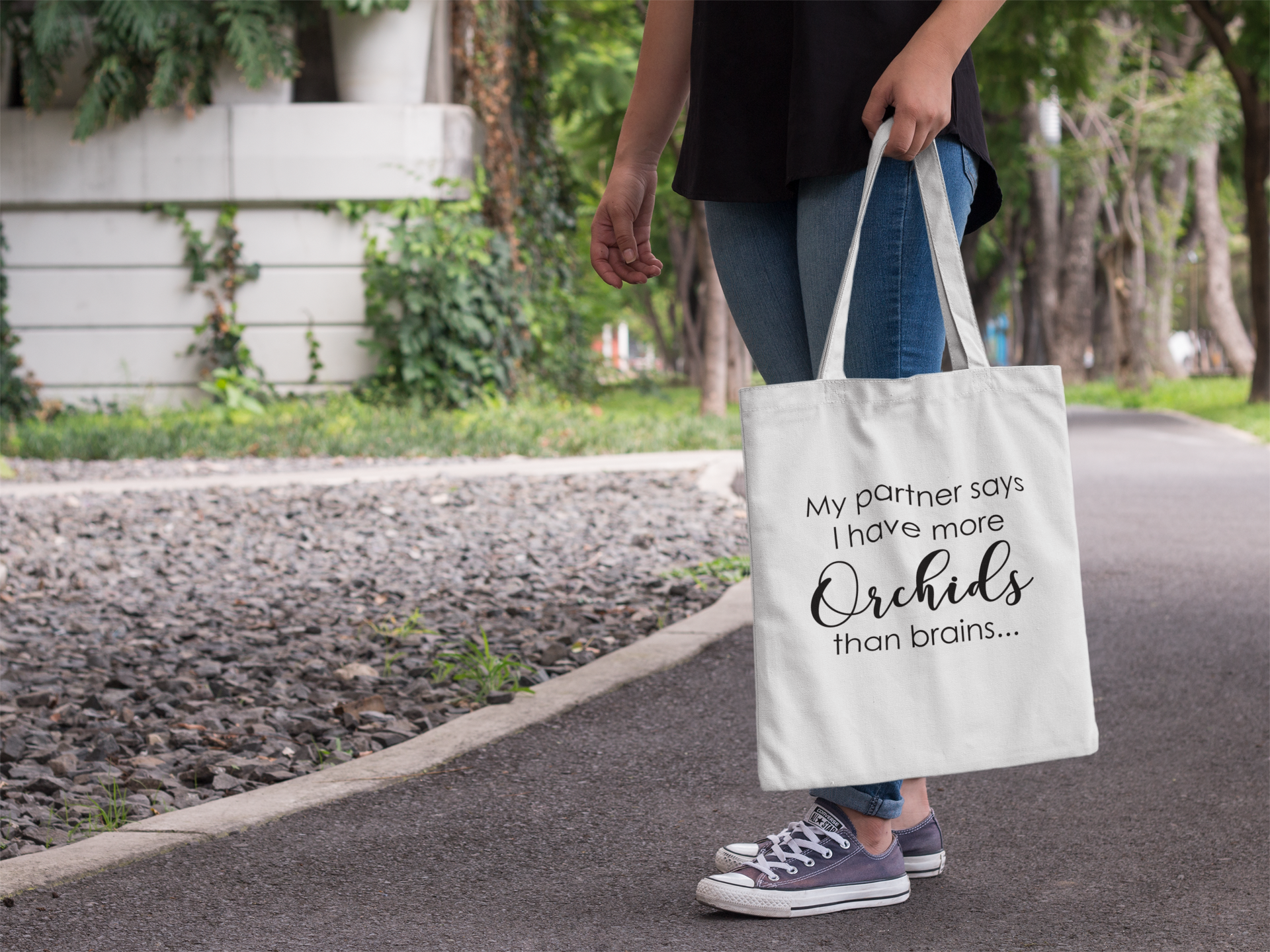Partner Says More Orchids Than Brains Orchid Medium Tote Bag