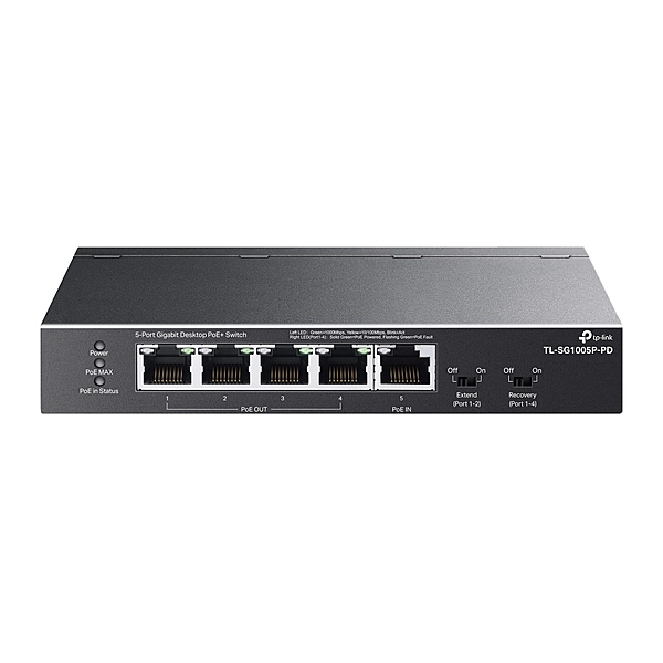 TP-Link TL-SG1005P-PD 5-Port Gigabit Desktop PoE+ Switch with 1-Port PoE++ In, 4-Port PoE+ Out, Metal Case, Long Range 250M, Up to 66W Total POE Budge