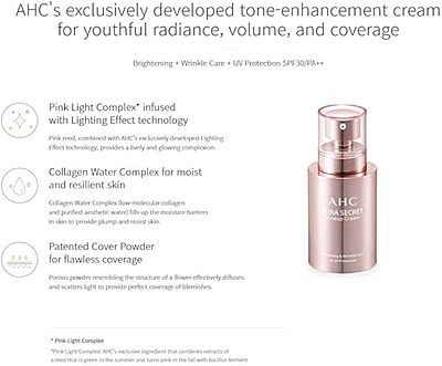 Applying AHC Aura Secret Tone Up Cream for instant brightening and UV protection