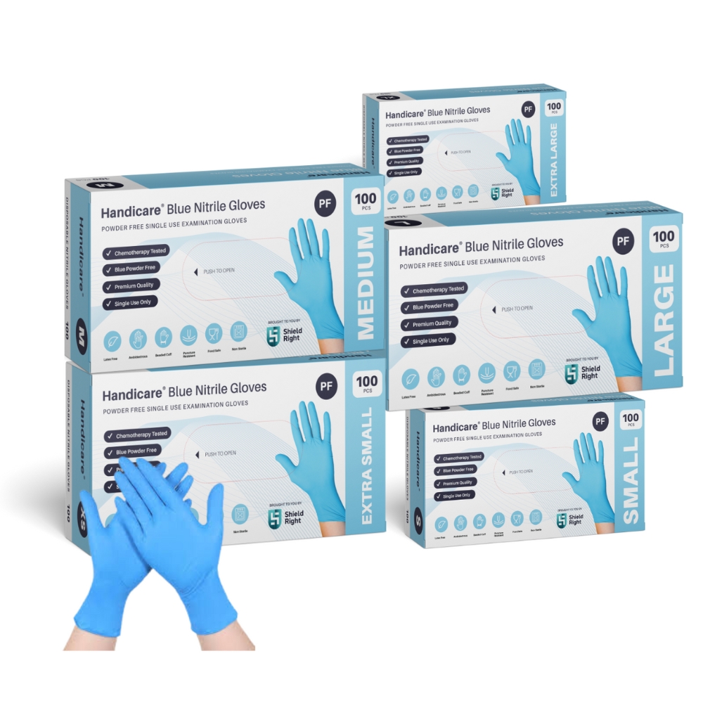Handicare Nitrile Powder Free Blue Examination Gloves Box Of 100