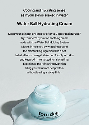 Lightweight hydrating cream by TORRIDEN with soothing ingredients on white background