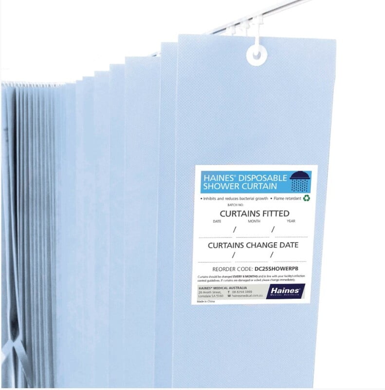 Haines Antimicrobial Disposable Shower Curtain 2.5x2.0m Blue Pack of 15 Haines Antimicrobial Disposable Shower Curtain 2.5x2.0m Blue Pack of 15
