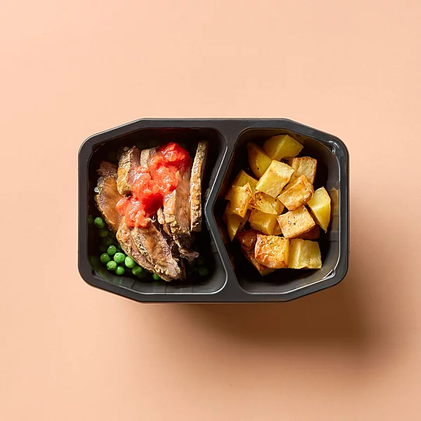 Slow-Roasted Lamb With Tomato Sauce, Roasted Potatoes, Peas (Blended/Minced)
