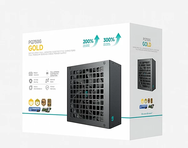DeepCool PQ750G 750W Gamer Storm 80+ Gold/Cybernetics Fully Modular Atx Power Supply 120mm Fan, Japanese Capacitors, DC to DC, ATX12V V3.1
