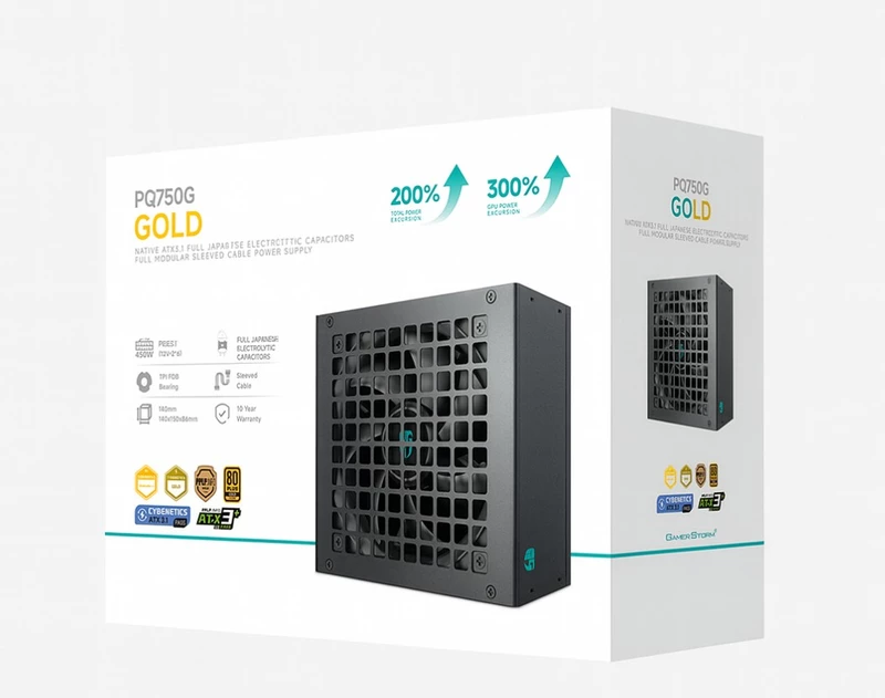 DeepCool PQ750G 750W Gamer Storm 80+ Gold/Cybernetics Fully Modular Atx Power Supply 120mm Fan, Japanese Capacitors, DC to DC, ATX12V V3.1