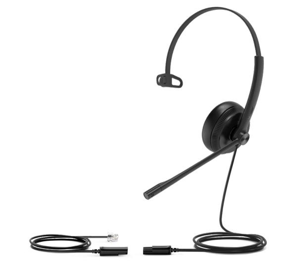 Yealink YHS34 Lite Mono Wired Headset with QD to RJ Port - Wideband Noise-Canceling Headset - Monaural Ear - RJ9 - QD Cord - Foamy Ear Cushion