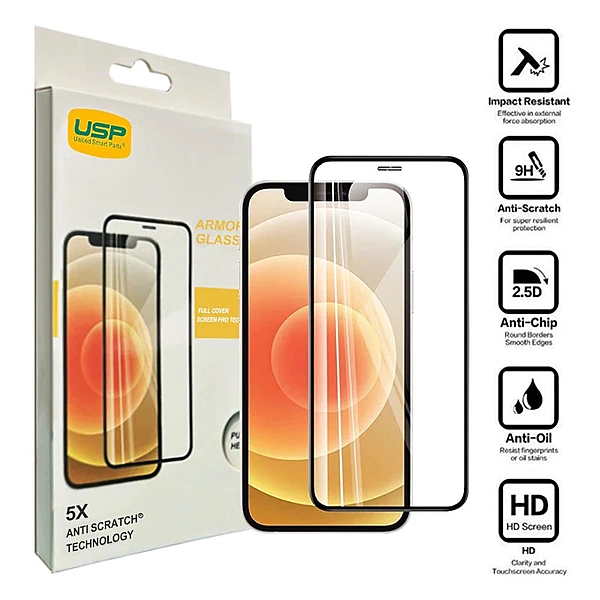 Usp Apple iPhone 16 Plus/iPhone 15 Plus (6.7) Armor Glass Full Cover Screen Protector - 5X Anti Scratch Technology - Perfectly Fit Curves
