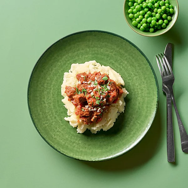 Hearty Beef Casserole, Creamy Mashed Potato, Peas