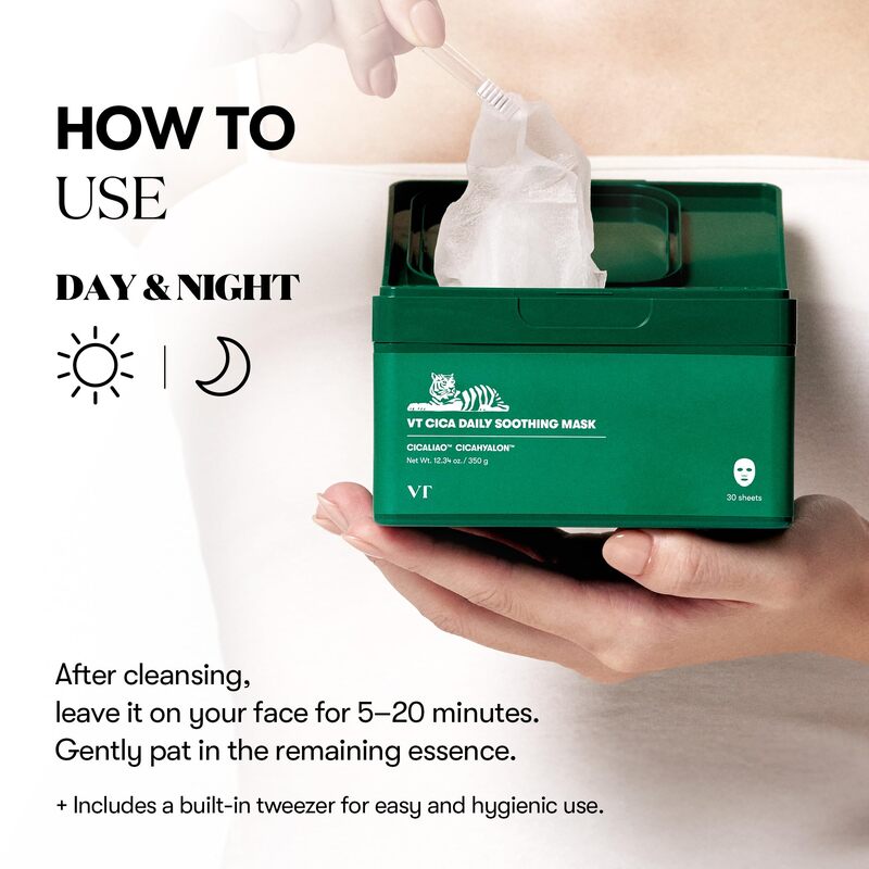 VT Cica Daily Soothing Mask box – calming and hydrating sheet mask 30-pack