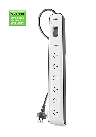 Belkin 4 Outlet Surge Protector/Power Board With 1m Cord Economical 2YR Warranty