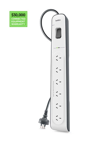 Belkin 4 Outlet Surge Protector/Power Board With 1m Cord Economical 2YR Warranty