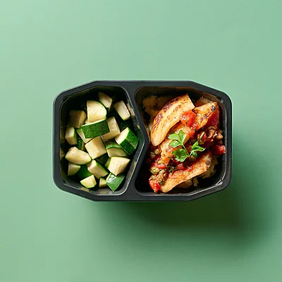 Italian Baked Fish In Tomato Herb Sauce With Mashed Potato, Zucchini