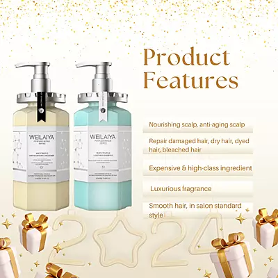 Luxury hair care flat lay – Weilaiya white truffle shampoo and conditioner