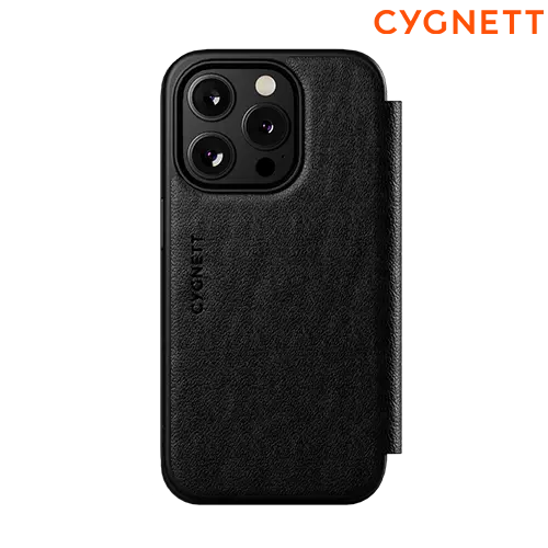 Cygnett MagWallet Apple iPhone 15 Plus (6.7) Leather Wallet Case - Black(CY4595MAGWT) - 360 Protection - Multi-Angle - 3x Card Slots - MagSafe - 4FT DropProof