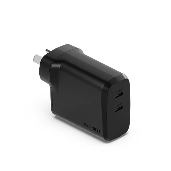 Cygnett PowerPlus 32W Dual Port (20W USB-C + 12W USB-A) PD Fast Wall Charger - Black (CY4773PDWCH) - Palm-Size - Portable - Travel-Ready - Charge 2x Devices