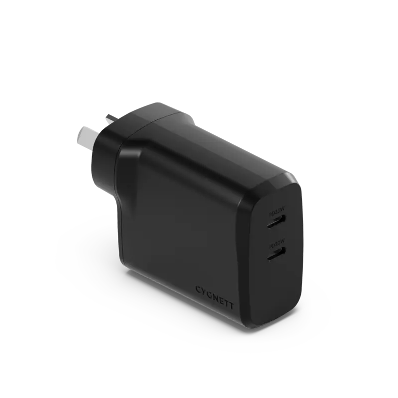 Cygnett PowerPlus 32W Dual Port (20W USB-C + 12W USB-A) PD Fast Wall Charger - Black (CY4773PDWCH) - Palm-Size - Portable - Travel-Ready - Charge 2x Devices