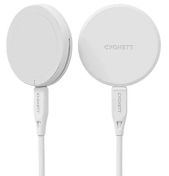 Cygnett ChargePuck Qi2 15W Fast Wireless Charger -White(CY5062CCRGP), Compact & Lightweight, 1.2m USB-C Cable, Perfect for Travel, 2 Years Warranty