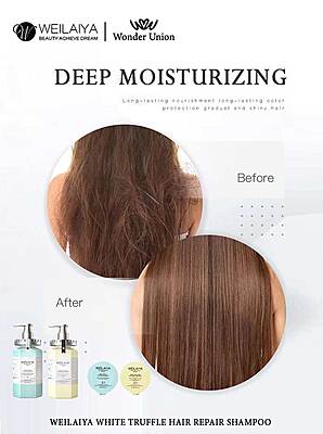 Before and after using white truffle hair repair set – stronger, shinier hair