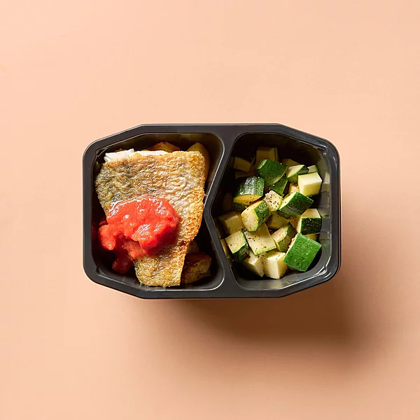 Barramundi With Tomato Sauce, Roasted Potato, Zucchini (Blended/Minced)