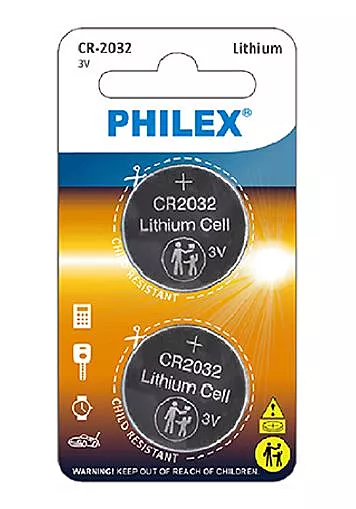 Philex CR-2032 3V Lithium Coin - Battery 2PK