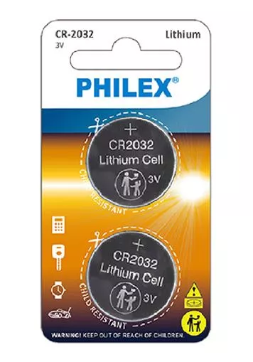 Philex CR-2032 3V Lithium Coin - Battery 2PK