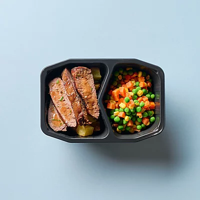 Tender Roast Beef With Gravy, Roasted Potatoes, Mixed Vegetables