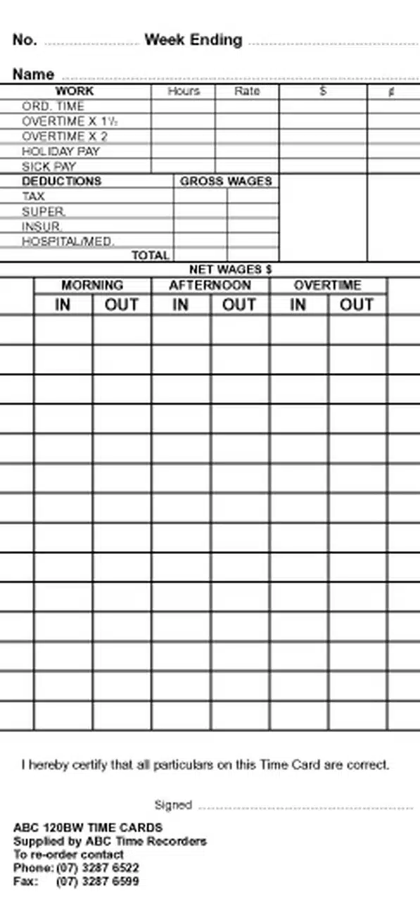 TLM 120BW Bi-weekly Time Card